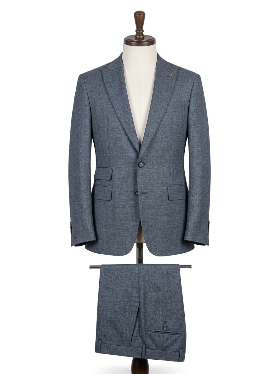 Heathered Grey-Blue Melange Wool Suit with Ticket Pocket